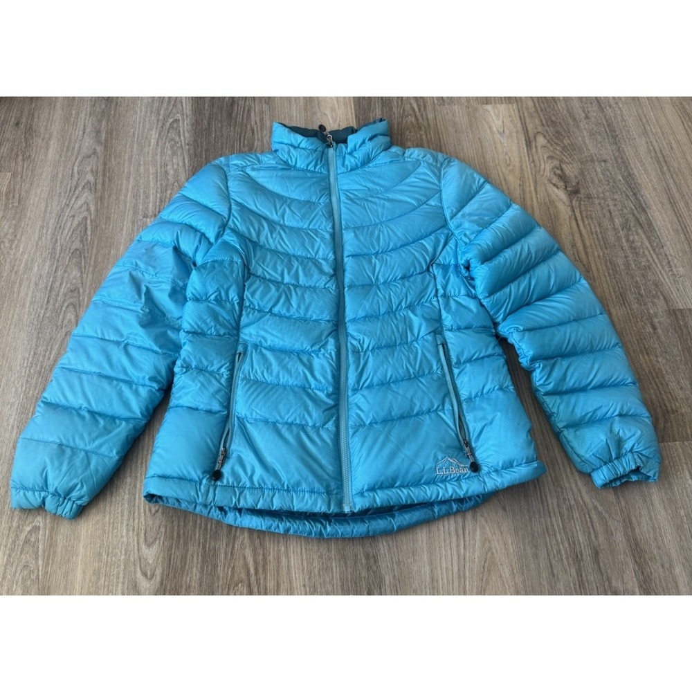 LL Bean 85 Down Puffer Jacket Women Med Downtek 502455 Active Sky Blue